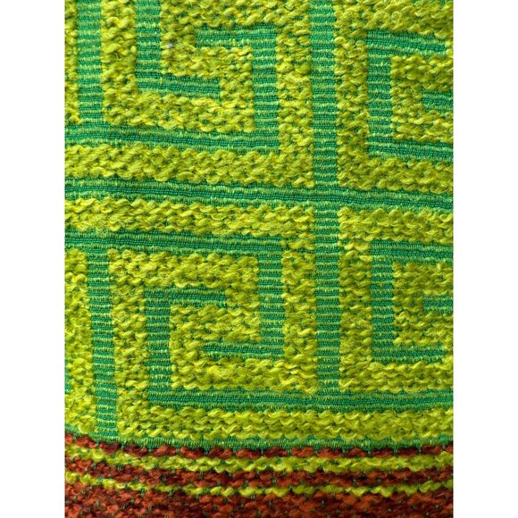 Vtg Fabric Panel Green Brown White Fretwork Pattern Stripes Jute Chenille 82x45" - Picture 4 of 11